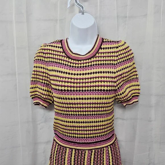 Free People Dress Knit Purple Stripes Twee Retro Mod Bodycon S - Picture 2 of 9